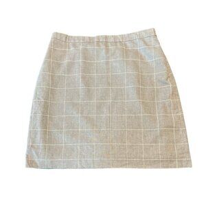 Ann‎ Taylor Gray Grid Pattern Mini Skirt Womens Size 12 linen blend Preppy Style